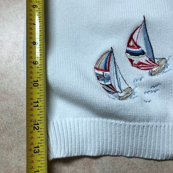 Tabi International Embroidered Sailing White Knit Pullover Sweater - Picture 9 of 10